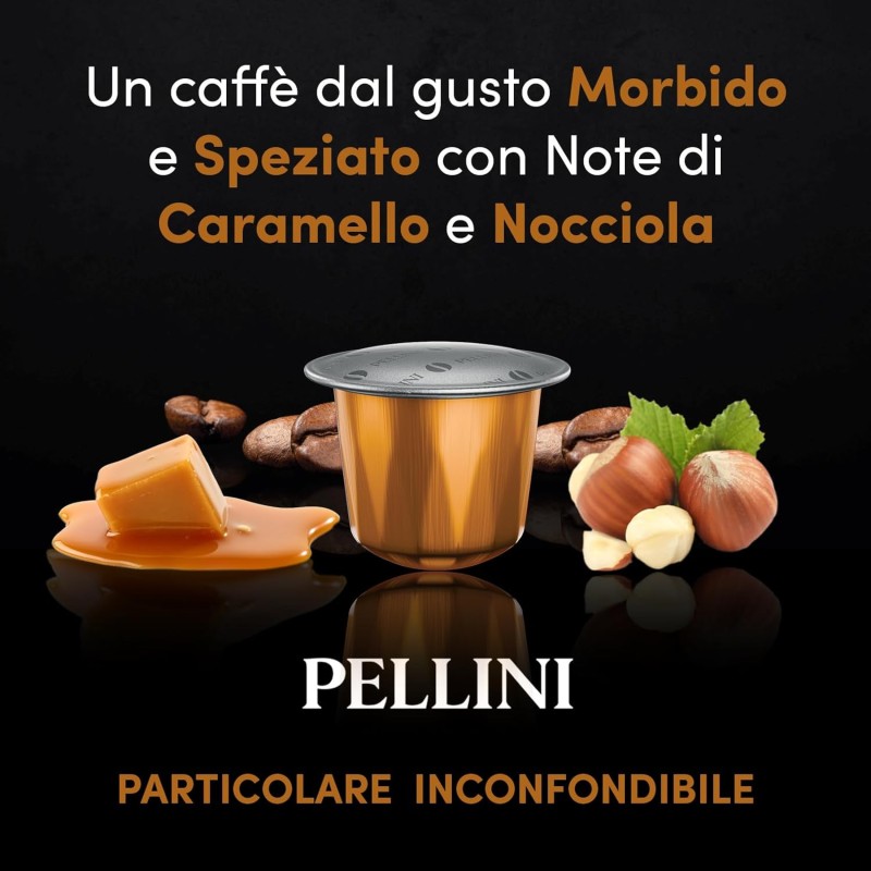 Pellini Cremoso, 100 Capsule in Alluminio Compatibili Nespresso, Miscela di Caffè Arabica e Robusta dal Gusto Avvolgente, Speziato con Note di Caramello e Nocciola, 10 Confezioni da 10 Capsule Pellini Cremoso, 100 Capsule in Alluminio Compatibili Nespresso, Miscela di Caffè Arabica e Robusta dal Gusto Avvolgente, Speziato con Note di Caramello e Nocciola, 10 Confezioni da 10 Capsule