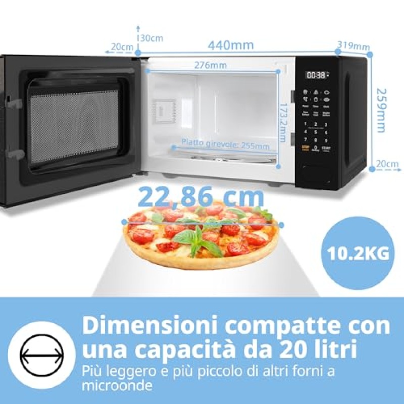 COMFEE' Forno a Microonde Digitale, 700W, 20L, 6 Menù Preimpostati, Express Cook, 11 Livelli di Potenza, Scongelamento, Funzione di Memorizzazione - Nero - CM-E202CC(BK) - Nero