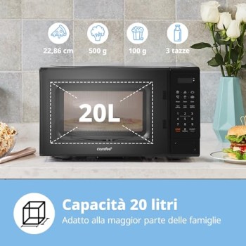 COMFEE' Forno a Microonde Digitale, 700W, 20L, 6 Menù Preimpostati, Express Cook, 11 Livelli di Potenza, Scongelamento, Funzione di Memorizzazione - Nero - CM-E202CC(BK) - Nero