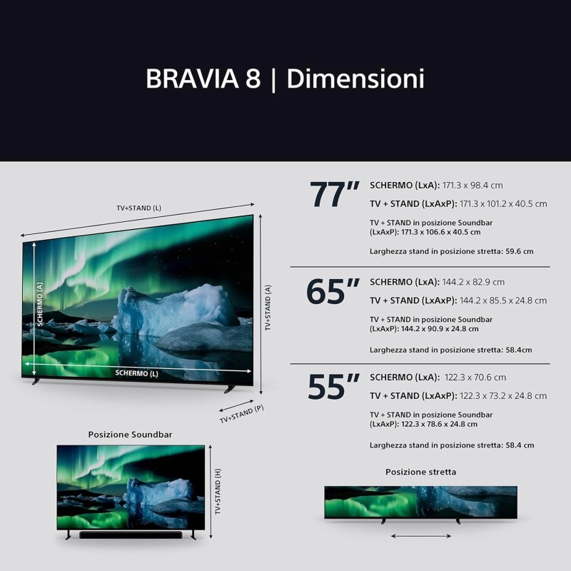 Sony BRAVIA 8 OLED 55 Pollici 4K HDR Google Smart TV | Gaming Menu per PlayStation 5, IMAX Enhanced, Dolby Vision Atmos, Chromecast, AirPlay, 120Hz 55XR80 - 55 Inch