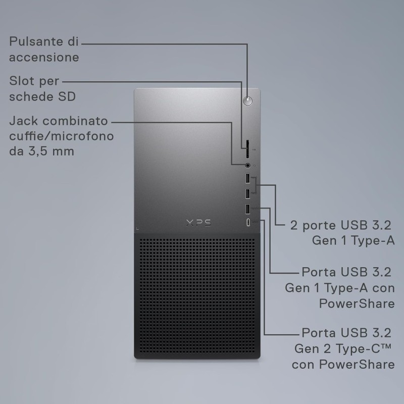 Dell XPS 8960 PC Desktop, Intel Core i7-14700, NVIDIA GeForce RTX 4060 8GB, 16GB RAM, 1TB SSD, Intel Killer Wi-Fi 6E, Windows 11 Pro, tastiera e mouse wireless Italiani QWERTY, nero Dell XPS 8960 PC Desktop, Intel Core i7-14700, NVIDIA GeForce RTX 4060 8GB, 16GB RAM, 1TB SSD, Intel Killer Wi-Fi 6E, Windows 11 Pro, tastiera e mouse wireless Italiani QWERTY, nero