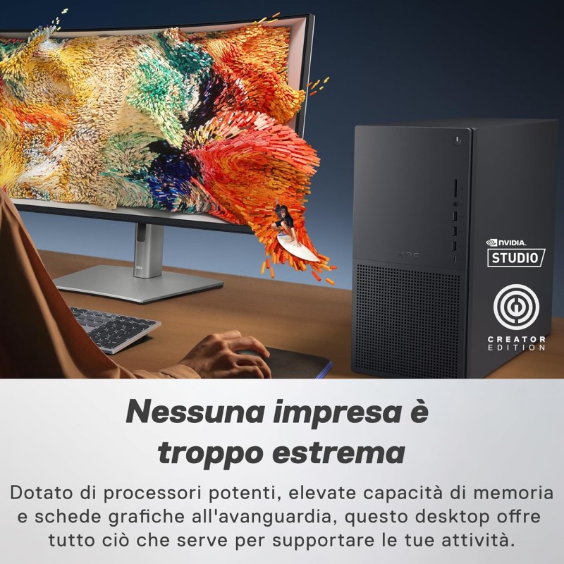 Dell XPS 8960 PC Desktop, Intel Core i7-14700, NVIDIA GeForce RTX 4060 8GB, 16GB RAM, 1TB SSD, Intel Killer Wi-Fi 6E, Windows 11 Pro, tastiera e mouse wireless Italiani QWERTY, nero Dell XPS 8960 PC Desktop, Intel Core i7-14700, NVIDIA GeForce RTX 4060 8GB, 16GB RAM, 1TB SSD, Intel Killer Wi-Fi 6E, Windows 11 Pro, tastiera e mouse wireless Italiani QWERTY, nero
