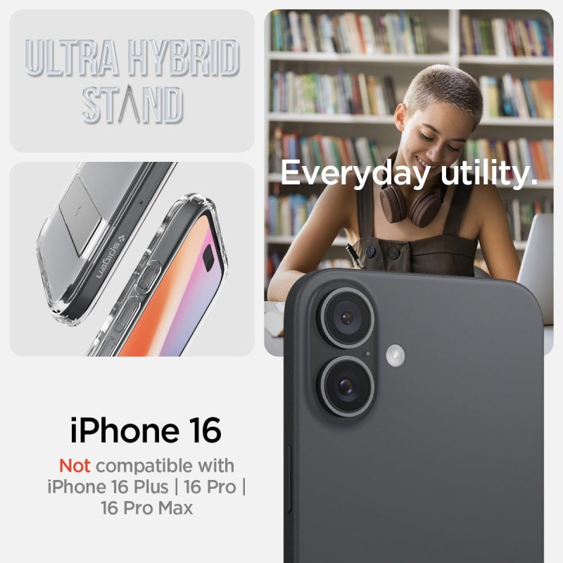 Spigen Cover per iPhone 16, Ultra Hybrid S MagFit, Compatibile con MagSafe - Trasparente - Trasparente.