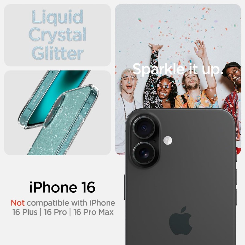 Spigen Cover Liquid Crystal Glitter Compatibile con iPhone 16 - Crystal Quartz - Crystal Quartz Spigen Cover Liquid Crystal Glitter Compatibile con iPhone 16 - Crystal Quartz - Crystal Quartz