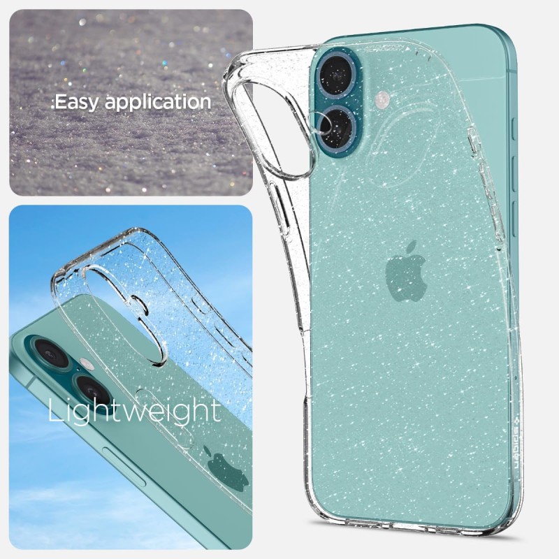 Spigen Cover Liquid Crystal Glitter Compatibile con iPhone 16 - Crystal Quartz - Crystal Quartz Spigen Cover Liquid Crystal Glitter Compatibile con iPhone 16 - Crystal Quartz - Crystal Quartz