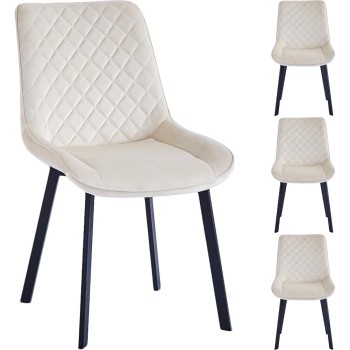 Set 4 Sedie per Sala da Pranzo, Casa, Ufficio, Soggiorno, Sala d'Attesa, Sedia Ergonomica con Rivestimento in Velluto e Piedi Nero, Poltrona Design Moderno Comoda con Struttura Robusta (Beige) - 51 x 62.5 x 83.5 cm Beige