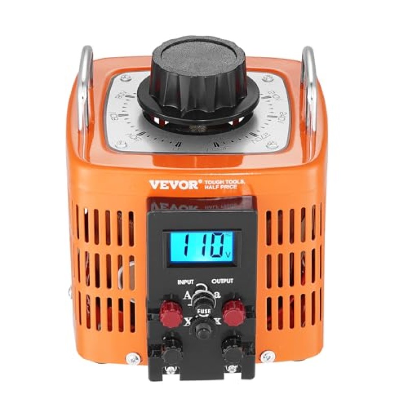 VEVOR Trasformatore di tensione 2000VA, 6,6 Amp, Regolatore di tensione CA con ingresso 230 V e uscita 0-300 V, con display LCD 4 fusibili per ufficio industriale domestico
