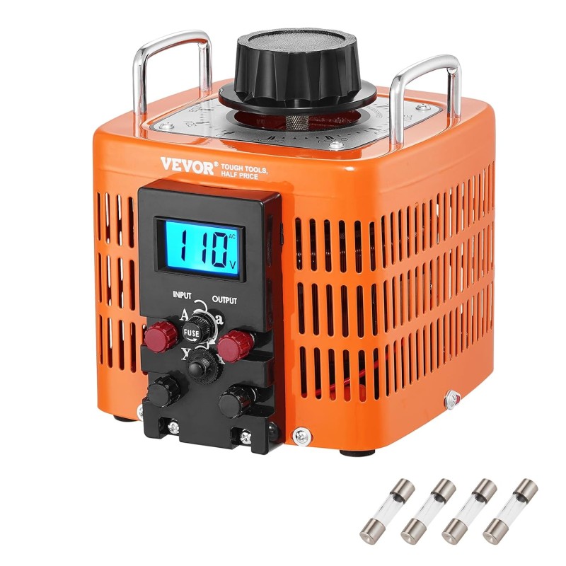 VEVOR Trasformatore di tensione 2000VA, 6,6 Amp, Regolatore di tensione CA con ingresso 230 V e uscita 0-300 V, con display LCD 4 fusibili per ufficio industriale domestico