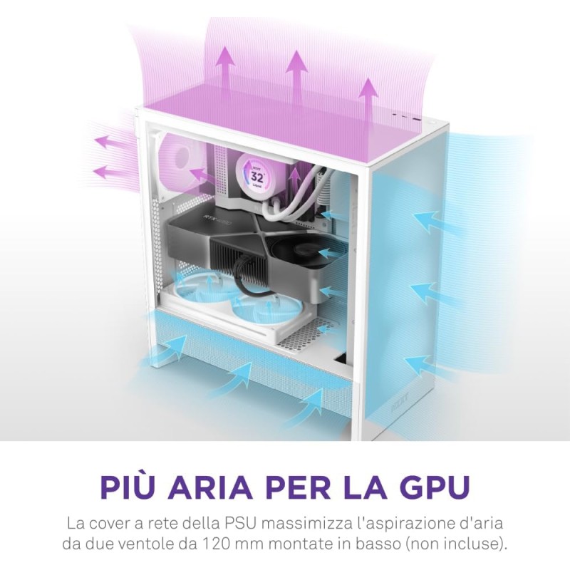 NZXT H5 Flow - Case per PC da gaming mid-tower ATX compatto - Flusso d'aria elevato - 2 ventole da 120 mm incluse - Supporto per radiatori da 360 mm (anteriore) e 240 mm (superiore) - Bianco - Bianco NZXT H5 Flow - Case per PC da gaming mid-tower ATX compatto - Flusso d'aria elevato - 2 ventole da 120 mm incluse - Supporto per radiatori da 360 mm (anteriore) e 240 mm (superiore) - Bianco - Bianco