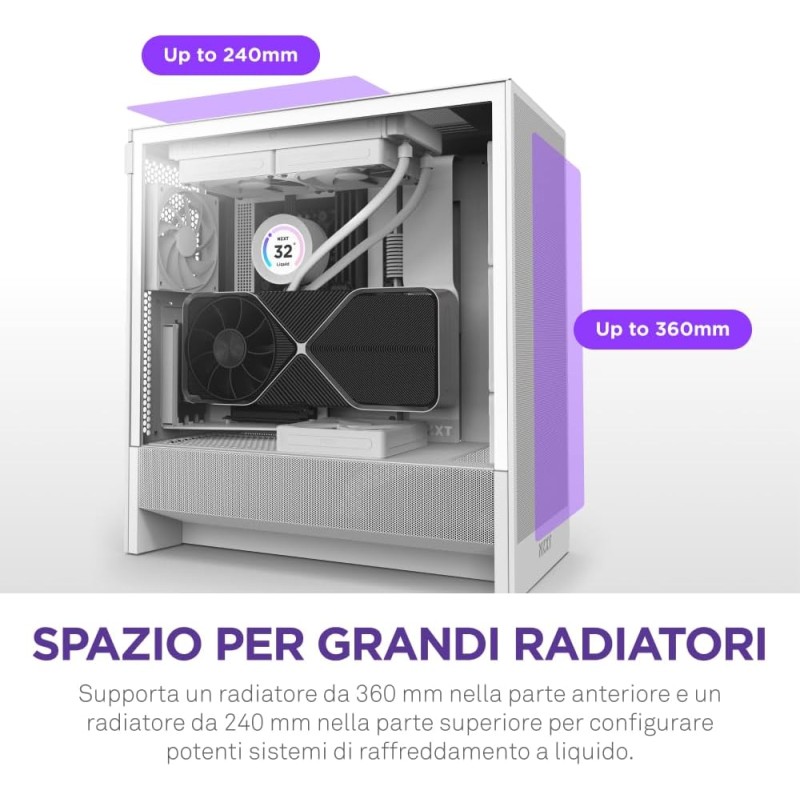 NZXT H5 Flow - Case per PC da gaming mid-tower ATX compatto - Flusso d'aria elevato - 2 ventole da 120 mm incluse - Supporto per radiatori da 360 mm (anteriore) e 240 mm (superiore) - Bianco - Bianco NZXT H5 Flow - Case per PC da gaming mid-tower ATX compatto - Flusso d'aria elevato - 2 ventole da 120 mm incluse - Supporto per radiatori da 360 mm (anteriore) e 240 mm (superiore) - Bianco - Bianco