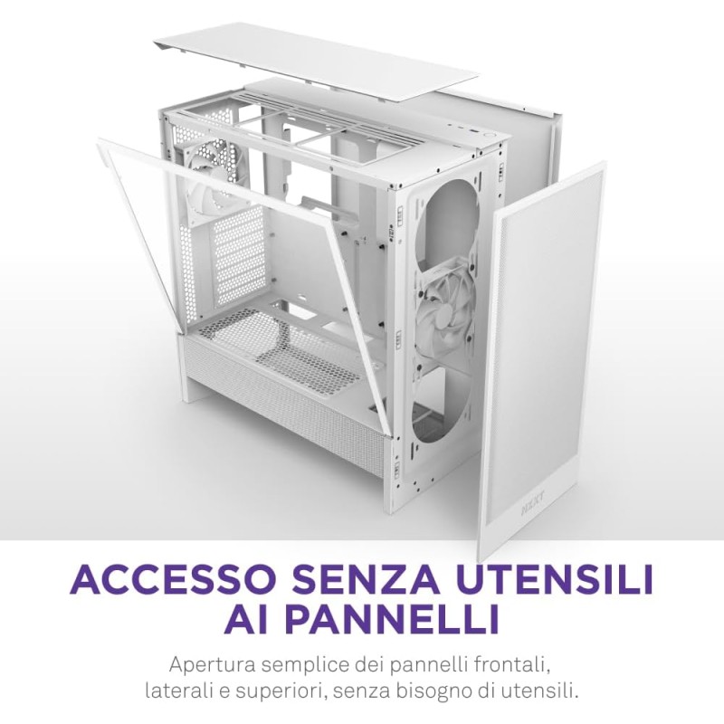 NZXT H5 Flow - Case per PC da gaming mid-tower ATX compatto - Flusso d'aria elevato - 2 ventole da 120 mm incluse - Supporto per radiatori da 360 mm (anteriore) e 240 mm (superiore) - Bianco - Bianco NZXT H5 Flow - Case per PC da gaming mid-tower ATX compatto - Flusso d'aria elevato - 2 ventole da 120 mm incluse - Supporto per radiatori da 360 mm (anteriore) e 240 mm (superiore) - Bianco - Bianco