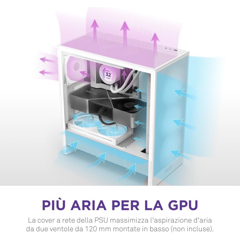 NZXT H5 Flow RGB - Case per PC da gaming mid-tower ATX compatto - Flusso d'aria elevato - Ventola F360 RGB Core (CV) inclusa - Supporto per radiatori da 360 mm (anteriore) - Bianco - Bianco NZXT H5 Flow RGB - Case per PC da gaming mid-tower ATX compatto - Flusso d'aria elevato - Ventola F360 RGB Core (CV) inclusa - Supporto per radiatori da 360 mm (anteriore) - Bianco - Bianco