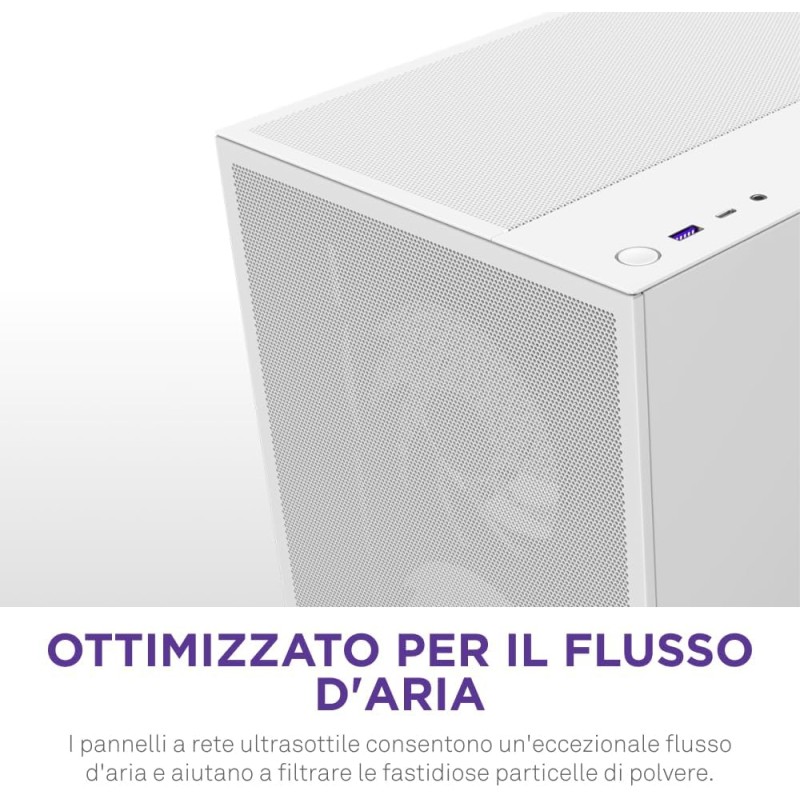NZXT H5 Flow RGB - Case per PC da gaming mid-tower ATX compatto - Flusso d'aria elevato - Ventola F360 RGB Core (CV) inclusa - Supporto per radiatori da 360 mm (anteriore) - Bianco - Bianco NZXT H5 Flow RGB - Case per PC da gaming mid-tower ATX compatto - Flusso d'aria elevato - Ventola F360 RGB Core (CV) inclusa - Supporto per radiatori da 360 mm (anteriore) - Bianco - Bianco