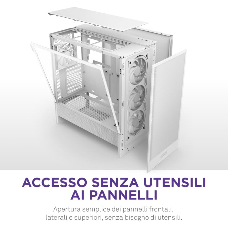 NZXT H5 Flow RGB - Case per PC da gaming mid-tower ATX compatto - Flusso d'aria elevato - Ventola F360 RGB Core (CV) inclusa - Supporto per radiatori da 360 mm (anteriore) - Bianco - Bianco NZXT H5 Flow RGB - Case per PC da gaming mid-tower ATX compatto - Flusso d'aria elevato - Ventola F360 RGB Core (CV) inclusa - Supporto per radiatori da 360 mm (anteriore) - Bianco - Bianco