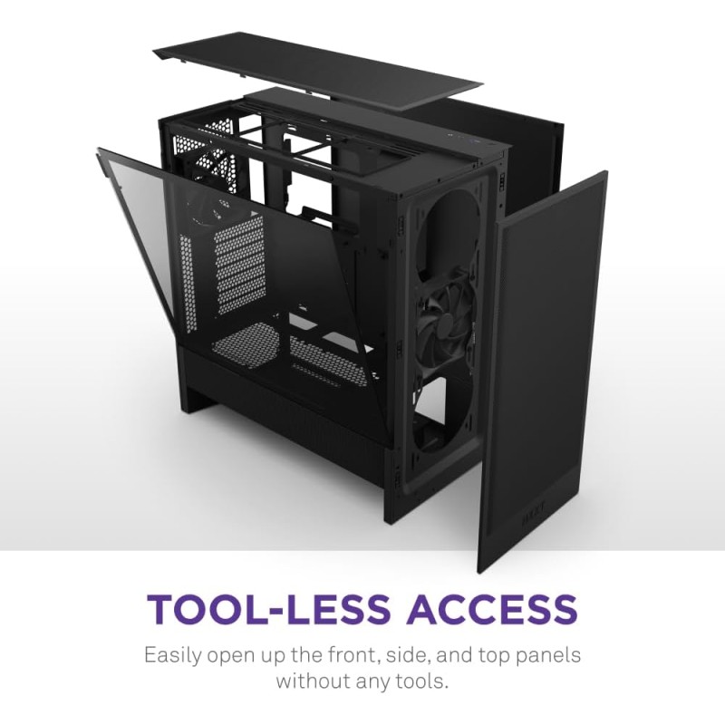 NZXT H5 Flow - Case per PC da gaming mid-tower ATX compatto - Flusso d'aria elevato - 2 ventole da 120 mm incluse - Supporto per radiatori da 360 mm (anteriore) e 240 mm (superiore) - Nero - Nero NZXT H5 Flow - Case per PC da gaming mid-tower ATX compatto - Flusso d'aria elevato - 2 ventole da 120 mm incluse - Supporto per radiatori da 360 mm (anteriore) e 240 mm (superiore) - Nero - Nero