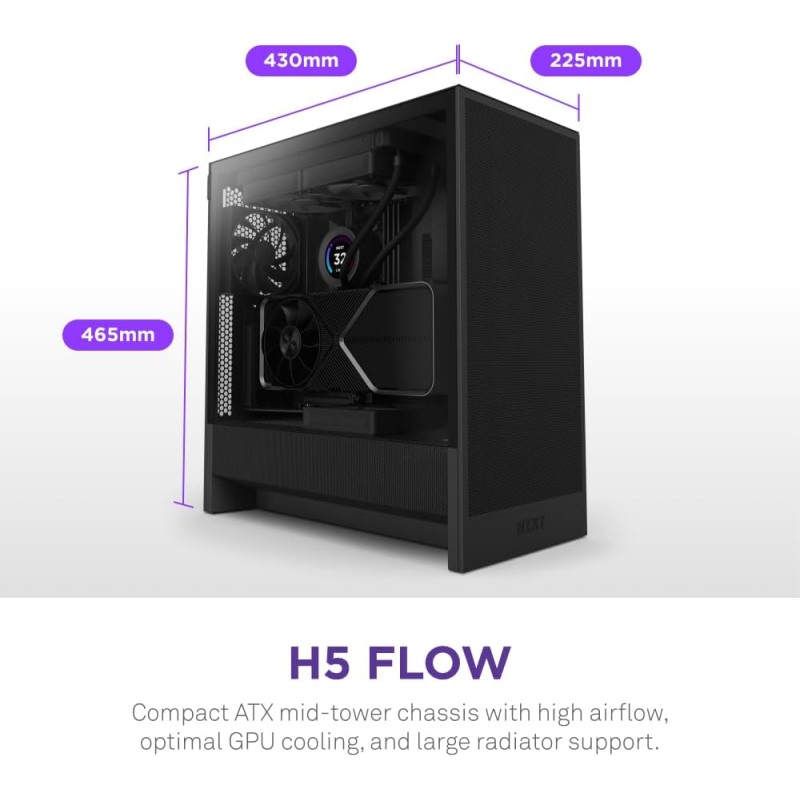 NZXT H5 Flow - Case per PC da gaming mid-tower ATX compatto - Flusso d'aria elevato - 2 ventole da 120 mm incluse - Supporto per radiatori da 360 mm (anteriore) e 240 mm (superiore) - Nero - Nero NZXT H5 Flow - Case per PC da gaming mid-tower ATX compatto - Flusso d'aria elevato - 2 ventole da 120 mm incluse - Supporto per radiatori da 360 mm (anteriore) e 240 mm (superiore) - Nero - Nero