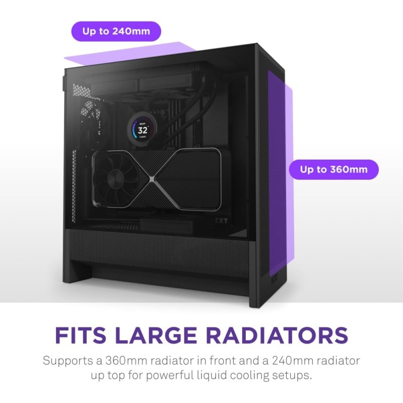 NZXT H5 Flow - Case per PC da gaming mid-tower ATX compatto - Flusso d'aria elevato - 2 ventole da 120 mm incluse - Supporto per radiatori da 360 mm (anteriore) e 240 mm (superiore) - Nero - Nero NZXT H5 Flow - Case per PC da gaming mid-tower ATX compatto - Flusso d'aria elevato - 2 ventole da 120 mm incluse - Supporto per radiatori da 360 mm (anteriore) e 240 mm (superiore) - Nero - Nero