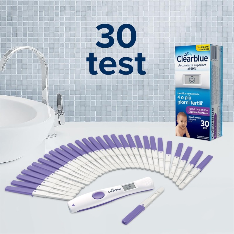 Test di Ovulazione Clearblue Digitale Avanzato. Aumenta le tue possibilità di rimanere incinta, 1 Portastick Digitale e 30 Bastoncini