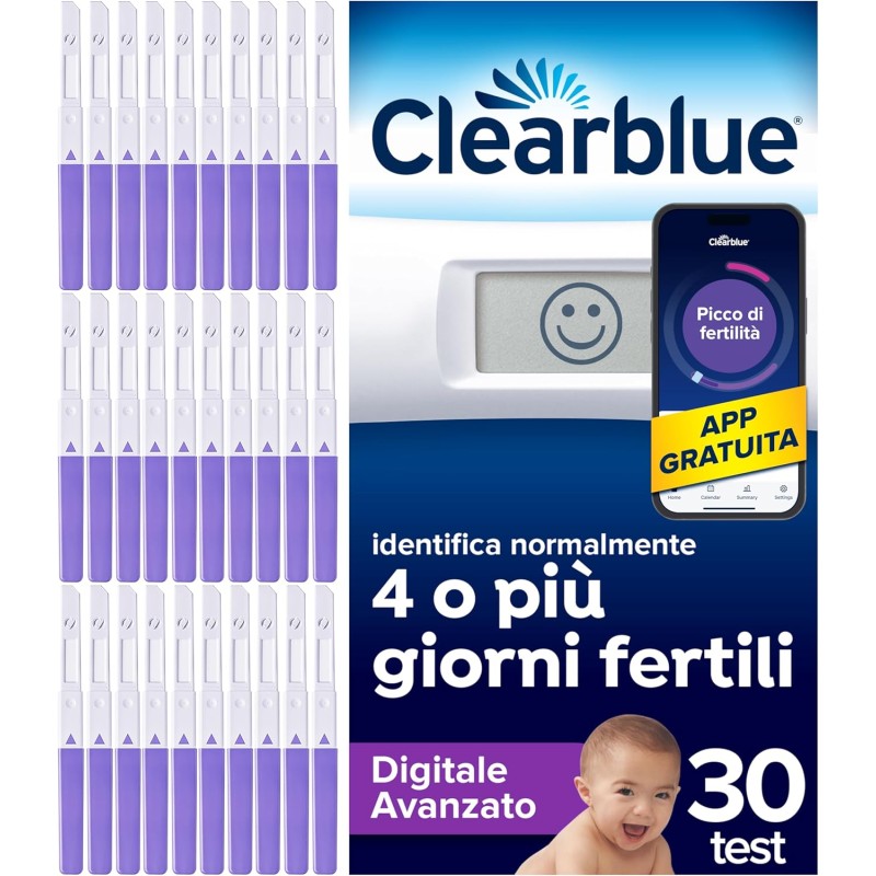 Test di Ovulazione Clearblue Digitale Avanzato. Aumenta le tue possibilità di rimanere incinta, 1 Portastick Digitale e 30 Bastoncini