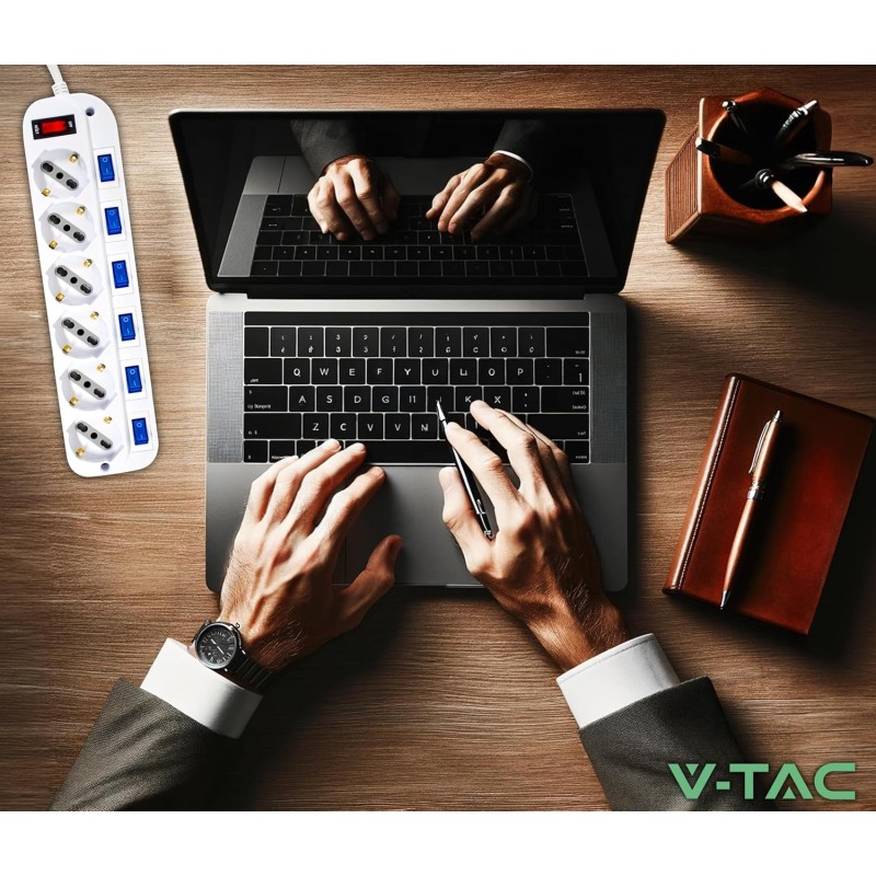 V-TAC Multipresa Elettrica con Interruttori Indipendenti - 6 Prese 10/16A Bipasso + Schuko - Spina 16A - Presa Elettrica per Casa, Ufficio, Negozio - Ciabatta - Colore Bianco V-TAC Multipresa Elettrica con Interruttori Indipendenti - 6 Prese 10/16A Bipasso + Schuko - Spina 16A - Presa Elettrica per Casa, Ufficio, Negozio - Ciabatta - Colore Bianco