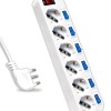 V-TAC Multipresa Elettrica con Interruttori Indipendenti - 6 Prese 10/16A Bipasso + Schuko - Spina 16A - Presa Elettrica per Casa, Ufficio, Negozio - Ciabatta - Colore Bianco