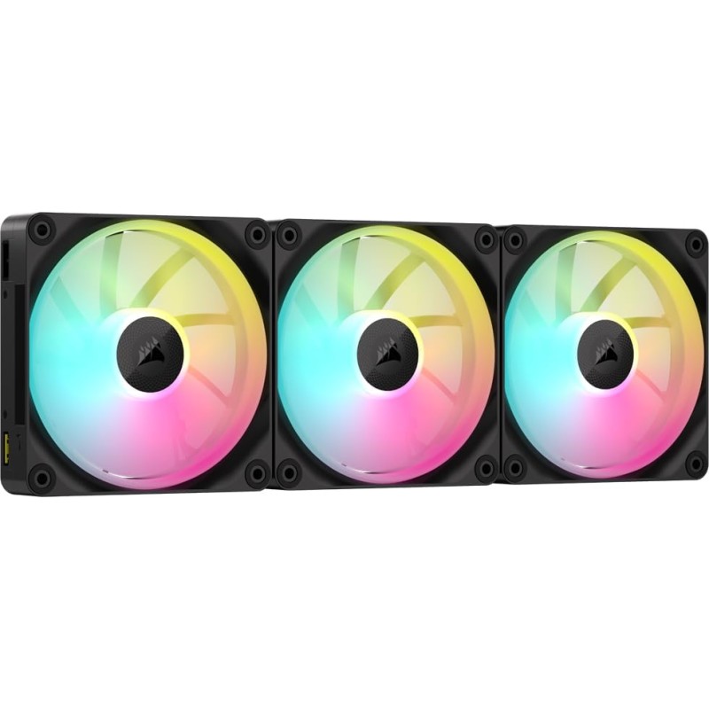 CORSAIR iCUE LINK LX120 RGB 120 mm PWM Ventole Confezione Tripla – Doppio Anello Luminoso – Include iCUE LINK System Hub – Tecnologia CORSAIR AirGuide – Nero - 3 x 120mm Nero