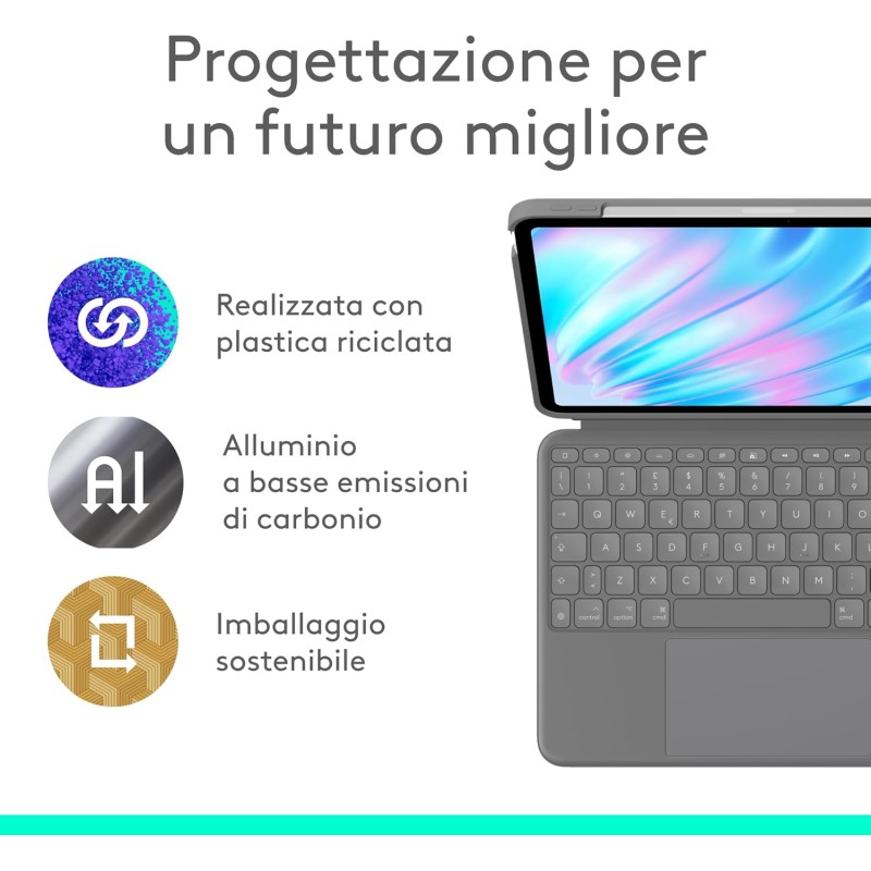 Logitech Combo Touch per iPad Air da 11 pollici (M2), iPad Air (4ª e 5ª generazione - 2020, 2022)(2024) Custodia con tastiera - Tastiera retroilluminata staccabile con supporto, ITA QWERTY - Grigio