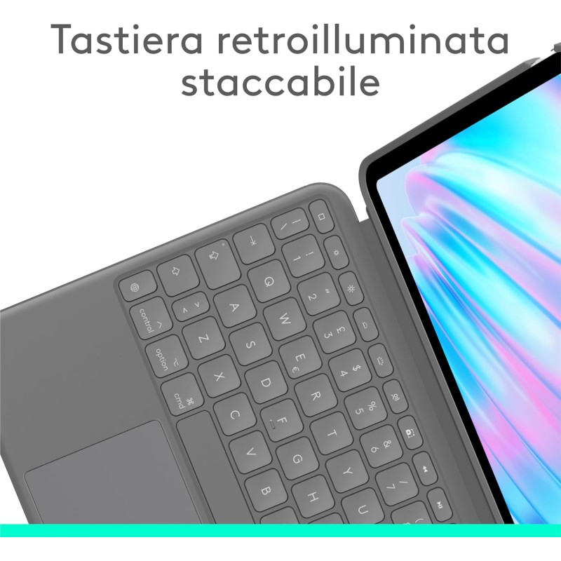 Logitech Combo Touch per iPad Air da 11 pollici (M2), iPad Air (4ª e 5ª generazione - 2020, 2022)(2024) Custodia con tastiera - Tastiera retroilluminata staccabile con supporto, ITA QWERTY - Grigio