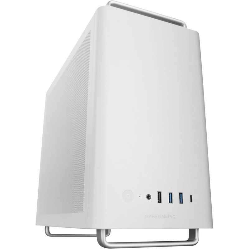 Mars Gaming MC-ELITE, Case PC Micro-ATX Metallo Alte Prestazioni, Design Mesh Laterale e Superiore, 3x Ventole FDB, Mini Tower Impugnature e Piedini Alluminio, Supporto Doppia PSU ATX e SFX, Bianco