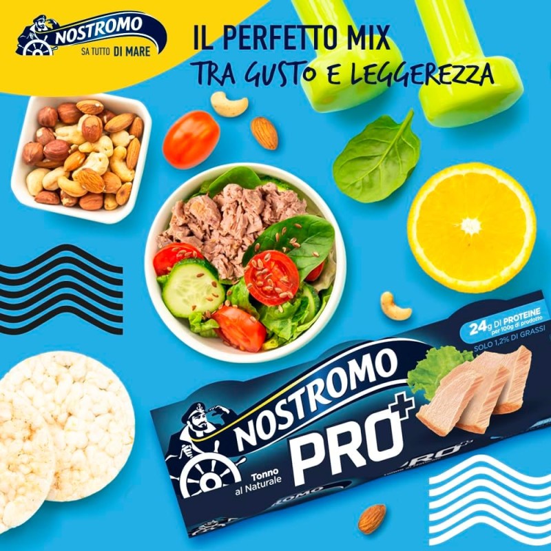 Nostromo – Tonno PRO+, 3 lattine da 65gr. Tonno proteico al naturale. Ricco di proteine, ideale per sportivi e per un’alimentazione equilibrata. - 195 g (Confezione da 1)