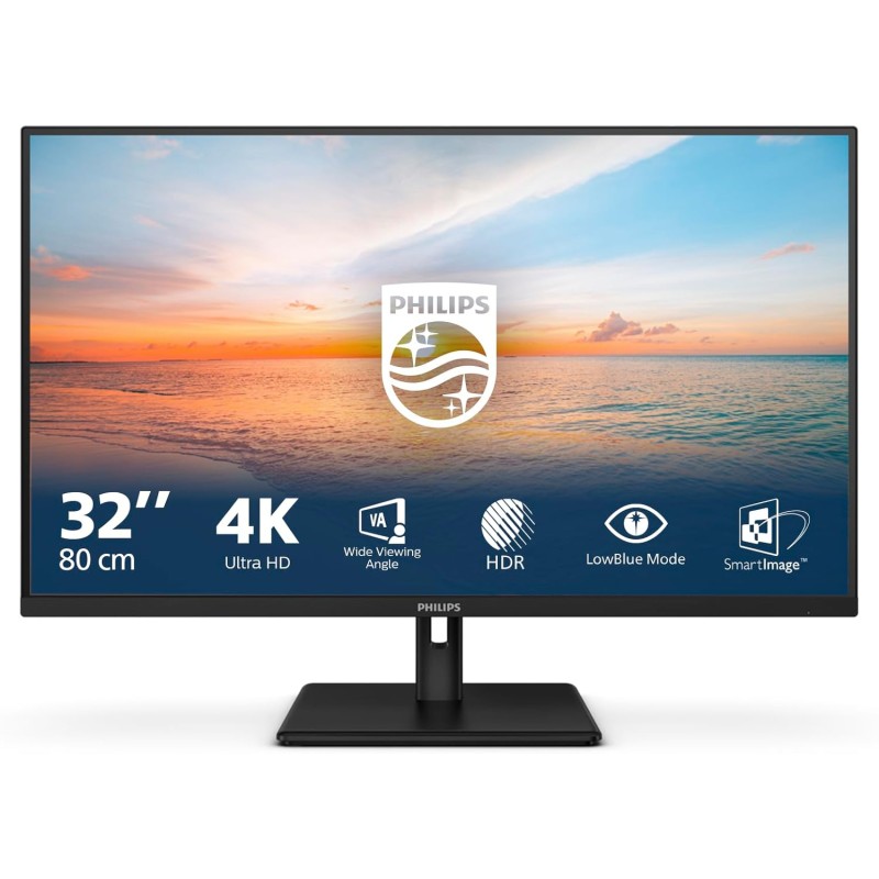 PHILIPS 32E1N1800LA - Monitor Ultra HD da 32 pollici, Adaptive Sync, HDR10, altoparlanti (3840x2160, 60 Hz, DisplayPort, HDMI) nero, 2023, altoparlante integrato - 32"