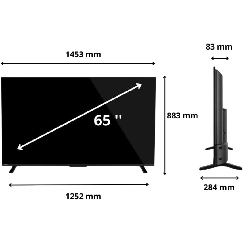 Toshiba Smart VIDAA TV 65" Ultra HD 65UV2363DA TV 4K 65 Pollici, Televisore LED Compatibile con Alexa, DVB-T2, Tecnologia LED, Dolby Vision HDR10, HDMI 2.1