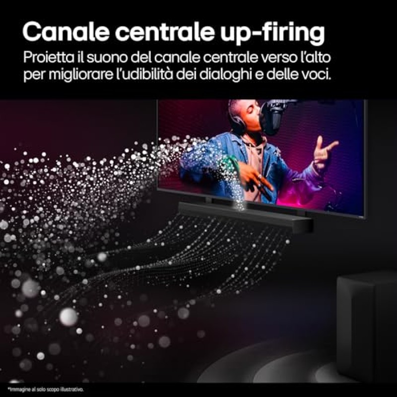 LG S70TR Soundbar TV 500W su 5.1.1 Canali con Subwoofer Wireless, Casse Posteriori Incluse, Dolby Atmos, DTS:X, Speaker Centrale Up-firing, HDMI Passthrough 4K 120Hz, AI Sound Pro
