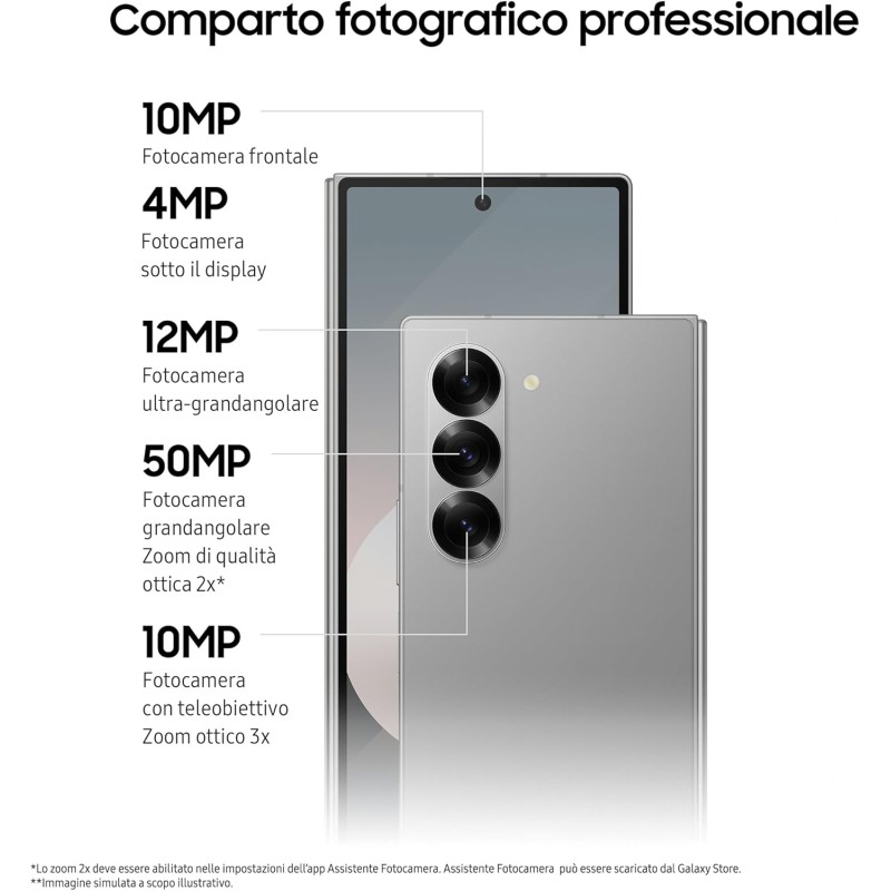 Samsung Galaxy Z Fold6 Smartphone AI pieghevole, Caricatore Incluso, RAM 12GB, 512GB, Dual SIM, Display 6,3"/7,6" Dynamic AMOLED 2X, Batteria a lunga durata, Navy 2024 [Versione italiana] - 12GB+512GB Navy