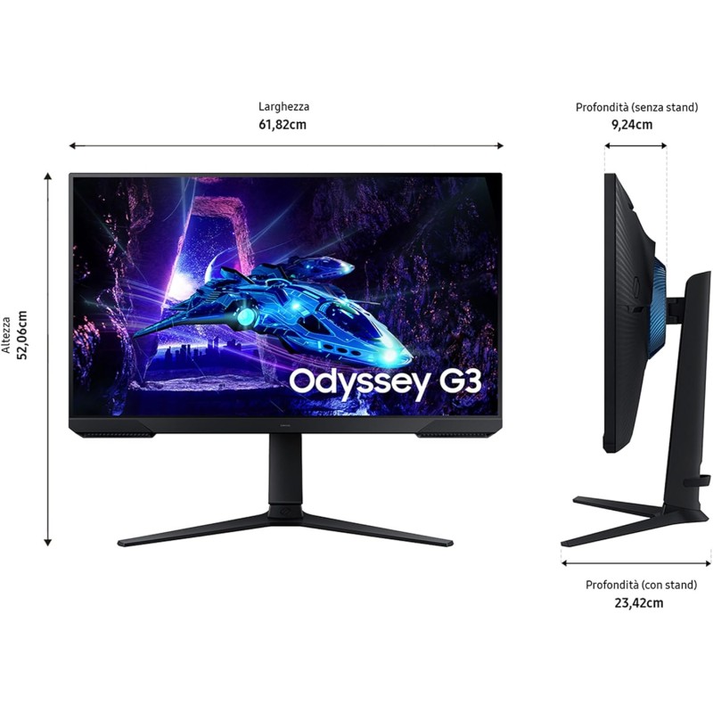 Samsung Monitor Gaming Odyssey G3 (S27DG302), Flat, 27", 1920x1080 (Full HD), VA, 180 Hz, 1 ms, AMD FreeSync, HDMI, Display Port, Ingresso Audio, HAS, Pivot, Flicker Free, Eye Saver Mode - 27'' Samsung Monitor Gaming Odyssey G3 (S27DG302), Flat, 27", 1920x1080 (Full HD), VA, 180 Hz, 1 ms, AMD FreeSync, HDMI, Display Port, Ingresso Audio, HAS, Pivot, Flicker Free, Eye Saver Mode - 27''