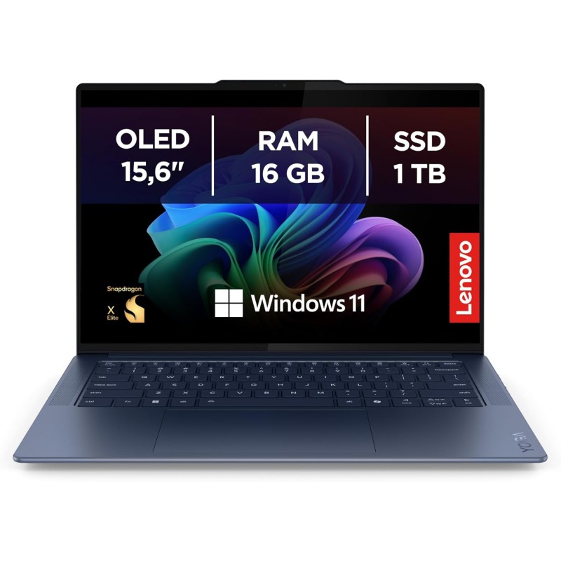 Lenovo Yoga Slim 7x Notebook AI, Display Touch 14.5" 3K OLED (2944x1840) 90Hz, Processore Qualcomm Snapdragon X Elite, RAM 16GB, 1TB SSD, Windows 11 Home Copilot+ PC, WiFi 7 - Blu, Esclusiva Amazon - 14" Touch | RAM 16GB | 1TB SSD