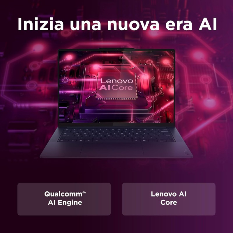 Lenovo Yoga Slim 7x Notebook AI, Display Touch 14.5" 3K OLED (2944x1840) 90Hz, Processore Qualcomm Snapdragon X Elite, RAM 16GB, 1TB SSD, Windows 11 Home Copilot+ PC, WiFi 7 - Blu, Esclusiva Amazon - 14" Touch | RAM 16GB | 1TB SSD