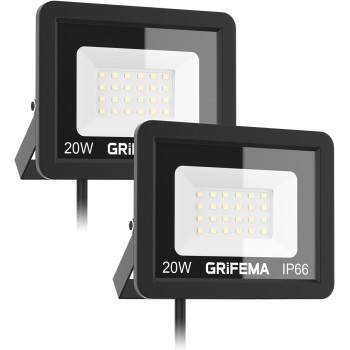GRIFEMA 20W Faretto LED da Esterno 2 Pezzi, 2200LM 6500K Luce Bianca Fredda, IP66 Impermeabile, Faretti LED con Supporto Regolabile a 180° per Giardino, Terrazza, Garage, Senza Spina