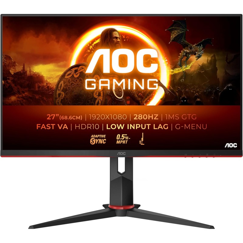 AOC Gaming 27G2ZN3 Monitor da 27 pollici, 240 Hz, 0,5 ms, FreeSync Premium 1920x1080, HDMI, DisplayPort Regolabile, nero/rosso, 27 pollice FHD, 280 Hz, Regolazione altezza - 27" FHD Plano AOC Gaming 27G2ZN3 Monitor da 27 pollici, 240 Hz, 0,5 ms, FreeSync Premium 1920x1080, HDMI, DisplayPort Regolabile, nero/rosso, 27 pollice FHD, 280 Hz, Regolazione altezza - 27" FHD Plano