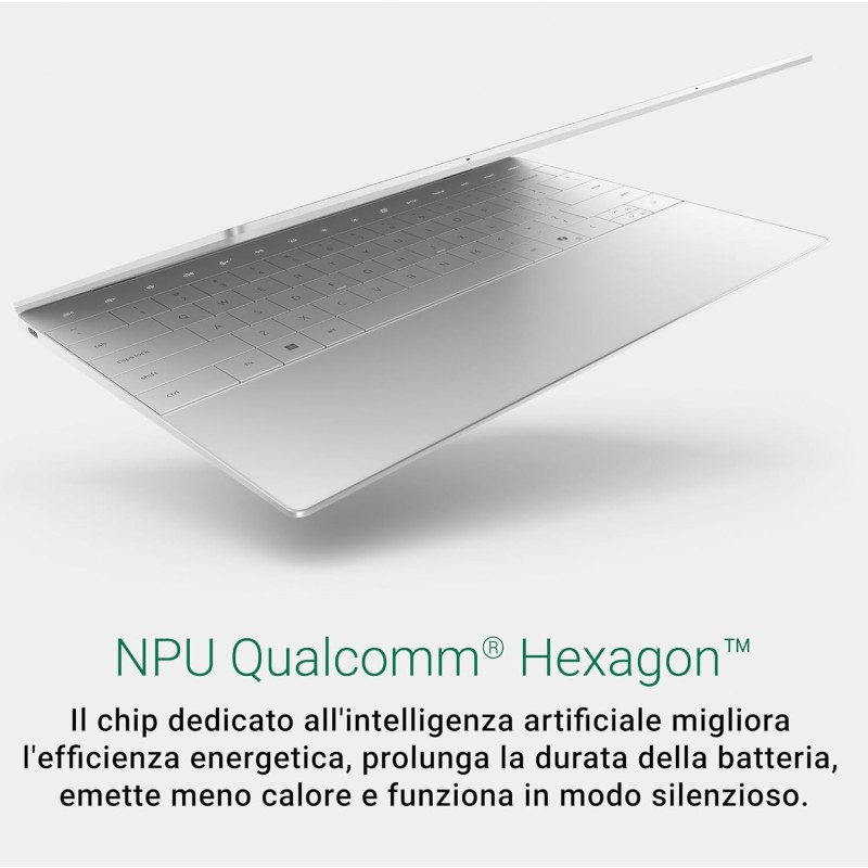 Dell XPS 13 9345 Copilot+ Portatile 13,4" FHD+ touch-screen, Snapdragon X Elite, Qualcomm Adreno, 16 GB Memoria, 512 GB SSD, Windows 11 Home, Tastiera retroilluminata con Copilot, italiano, Platinium - 512GB SSD