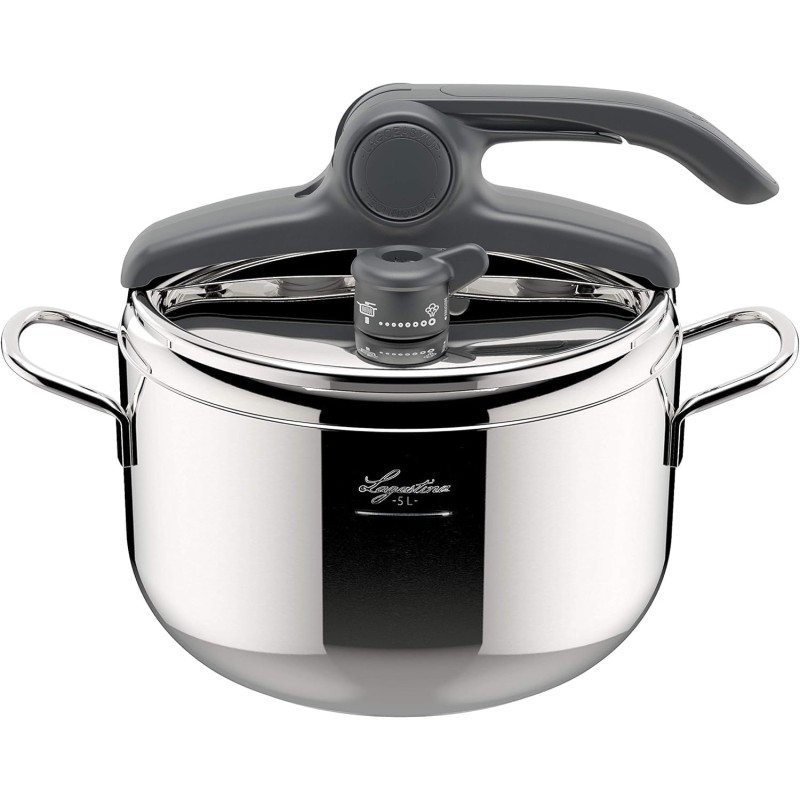 Lagostina Briosa LagoeasyUp Pentola a Pressione in Acciaio Inox 18/10 con Apertura Facile & Irradial Control Lagoeasy'UP Pentola a Pressione 5 L in Acciaio - 7L