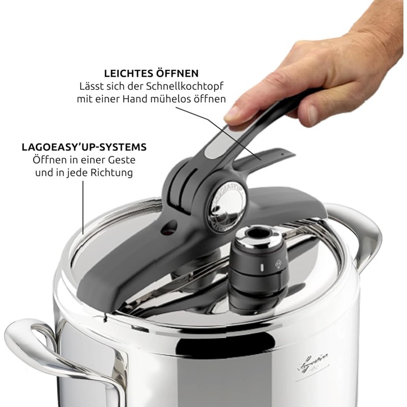 Lagostina Briosa LagoeasyUp Pentola a Pressione in Acciaio Inox 18/10 con Apertura Facile & Irradial Control Lagoeasy'UP Pentola a Pressione 5 L in Acciaio - 7L