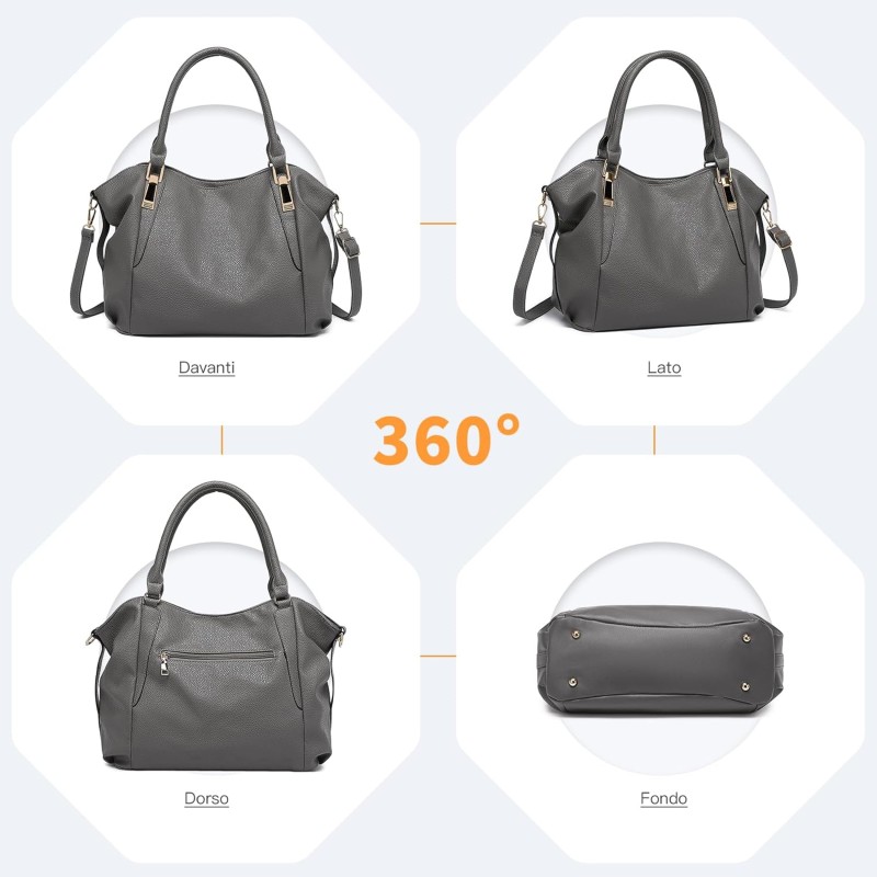 Miss Lulu Borsa Nero Donna Grande con Tracolla Regolabile, Tote Bag Impermeabile Pelle PU, per Lavoro, Scuola, Università e Viaggio - X-grigio Miss Lulu Borsa Nero Donna Grande con Tracolla Regolabile, Tote Bag Impermeabile Pelle PU, per Lavoro, Scuola, Università e Viaggio - X-grigio