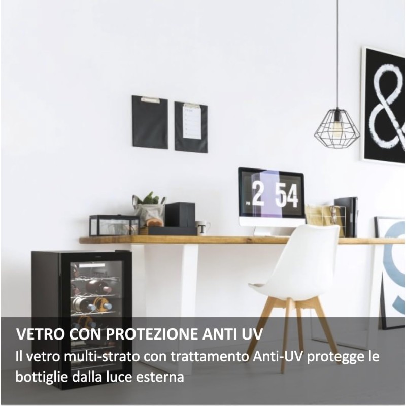 Candy DiVino CWC 021 M/NF Cantinetta Vino, 21 Bottiglie, App hOn con Tecnologia Vivino, Ripiani cromati, 39 dB, Classe G, 40x55x70 cm, Nero [Classe di efficienza energetica G]
