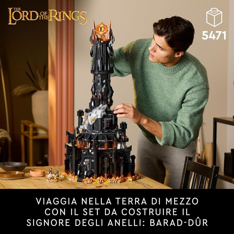 LEGO Icons The Lord of the Rings: Barad-dûr Fortress and Tower of Sauron Model Building with Functions and Characters such as Frodo, Sam and Gollum, Gift Idea for Men, Women and Adult Fans 10333