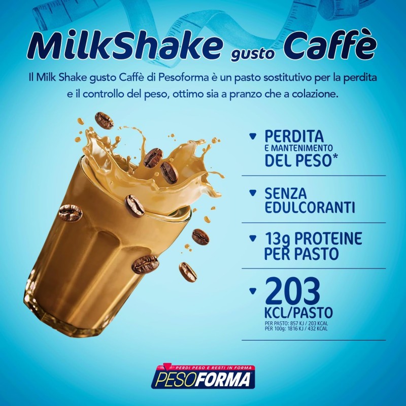 Pesoforma - MILKSHAKE CAFFÈ - Pasto sostitutivo per il controllo del peso - Smoothie gustoso che aiuta a rimettersi in forma - 13g di proteine per pasto - Solo 203 calorie - 15 pasti - 450 g