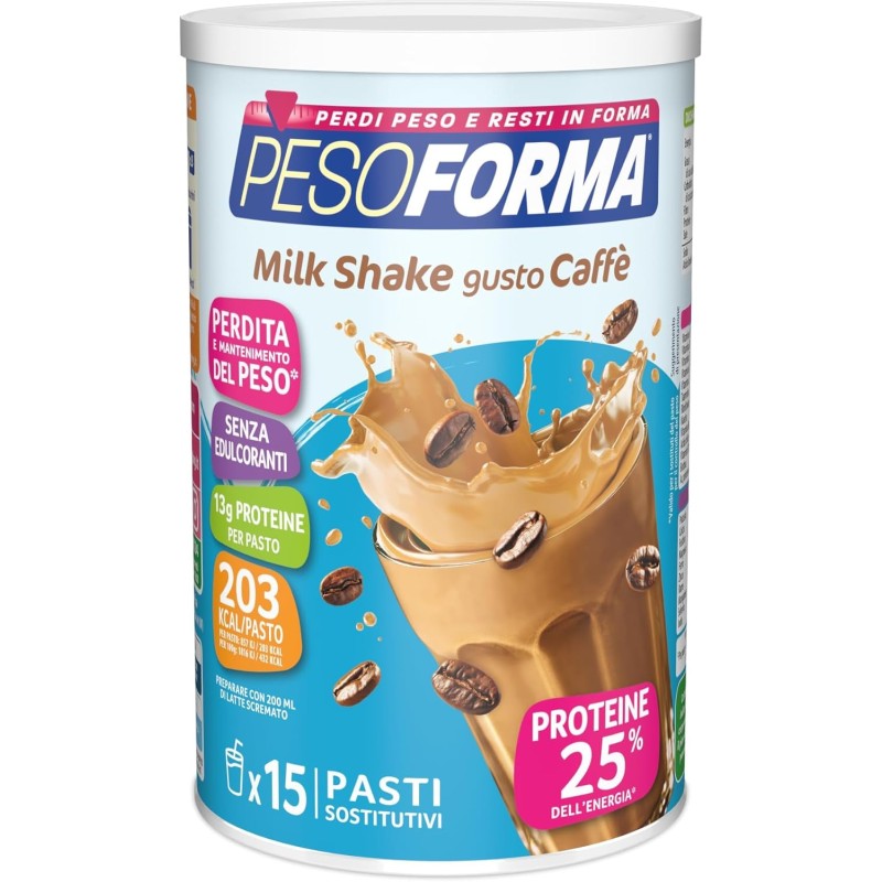 Pesoforma - MILKSHAKE CAFFÈ - Pasto sostitutivo per il controllo del peso - Smoothie gustoso che aiuta a rimettersi in forma - 13g di proteine per pasto - Solo 203 calorie - 15 pasti - 450 g