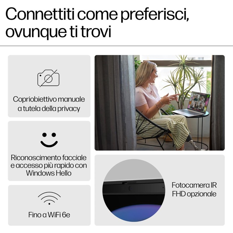 HP Pavilion 16-af0003sl, Intel Core Ultra 5-125U, Intel Evo Edition, AI, RAM 16GB LPDDR5, SSD 512GB, Display 16" 2K Antiriflesso IPS 300 Nits, Wi-Fi 6, Privacy Cam 1080p IR TNR, Windows 11, Sky Blue - Sky Blue