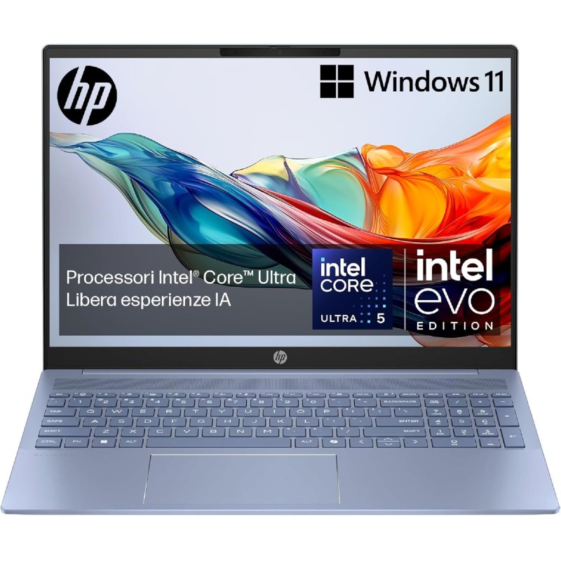 HP Pavilion 16-af0003sl, Intel Core Ultra 5-125U, Intel Evo Edition, AI, RAM 16GB LPDDR5, SSD 512GB, Display 16" 2K Antiriflesso IPS 300 Nits, Wi-Fi 6, Privacy Cam 1080p IR TNR, Windows 11, Sky Blue - Sky Blue