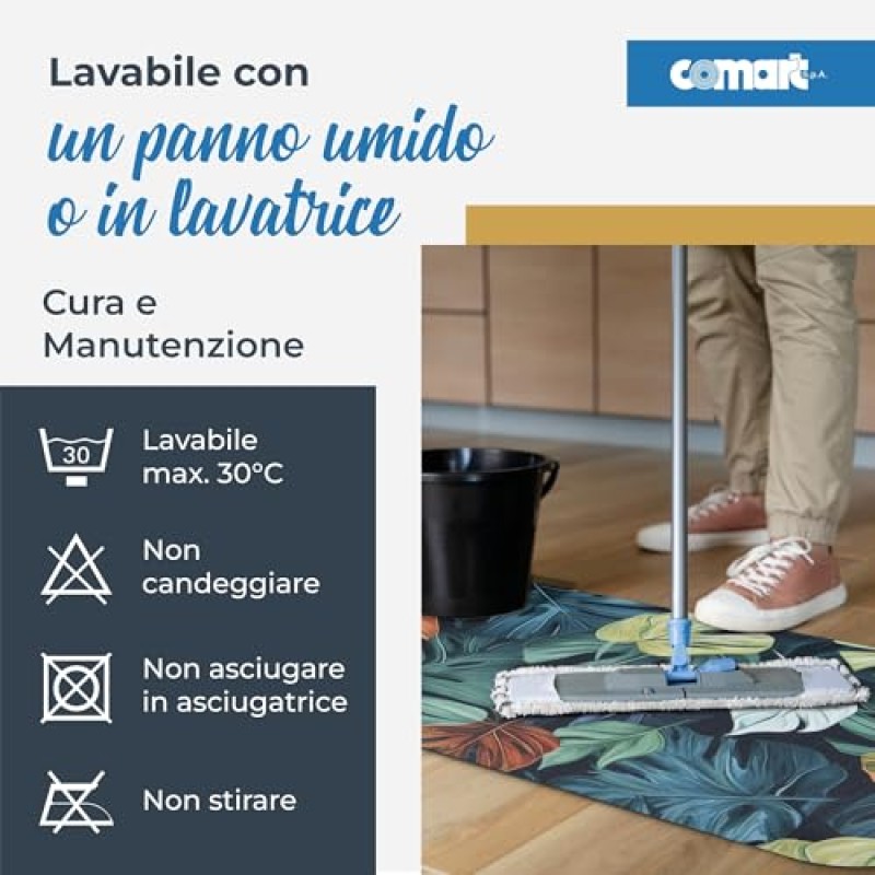 Comart - Tappeto Cucina Austin - Impermeabile - Antiscivolo - Antimacchia - Lavabile in Lavatrice - Passatoia in Poliestere - per Corridoio e Cucina - Made in Italy - Tropicale Peperomia - 50x170 cm - 50 x 170 cm